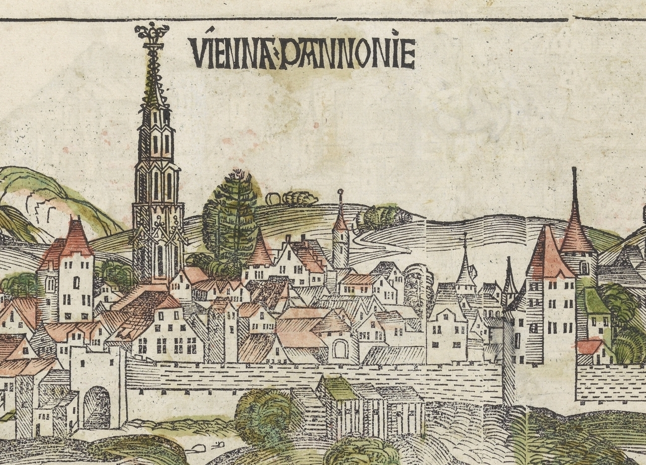 View of Vienna from the north from Hartnabb Schedels' Liber Chronicarum. Dated 1493.
