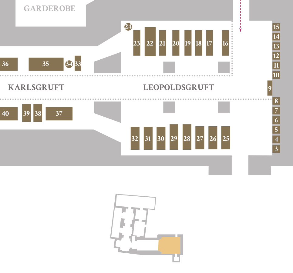 Ausschnitt aus dem Plan der Kapuzinergruft - Leopoldsgruft. Plan per Klick vergrößern.
