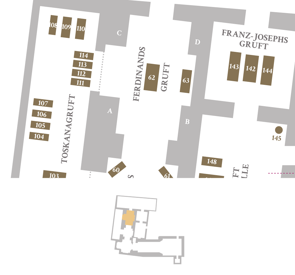 Ausschnitt aus dem Plan der Kapuzinergruft - Ferdinandsgruft. Plan per Klick vergrößern.
