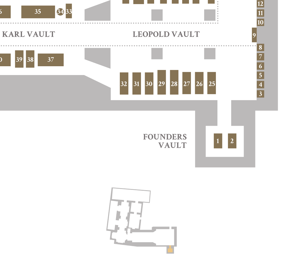 Excerpt from the map of the Capuchin Crypt – Founders' Vault. Click to enlarge the map.