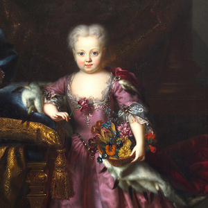 Gemälde der dreijährigen Erzherzogin Maria Amalia in rosa Kleid mit Blumenkorb im Arm