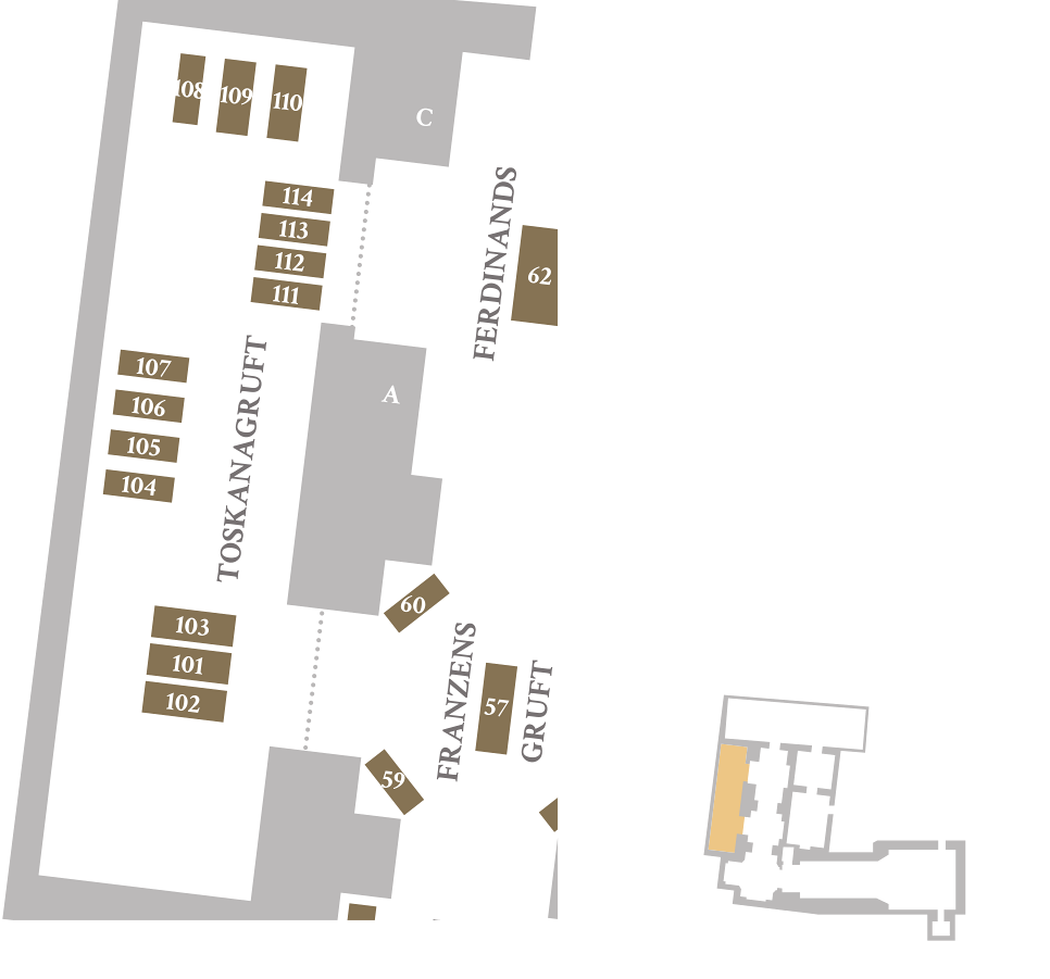 Ausschnitt aus dem Plan der Kapuzinergruft - Toskanagruft. Plan per Klick vergrößern..