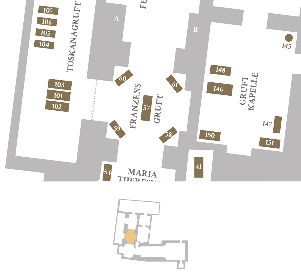 Ausschnitt aus dem Plan der Kapuzinergruft - Franzensgruft. Plan per Klick vergrößern.